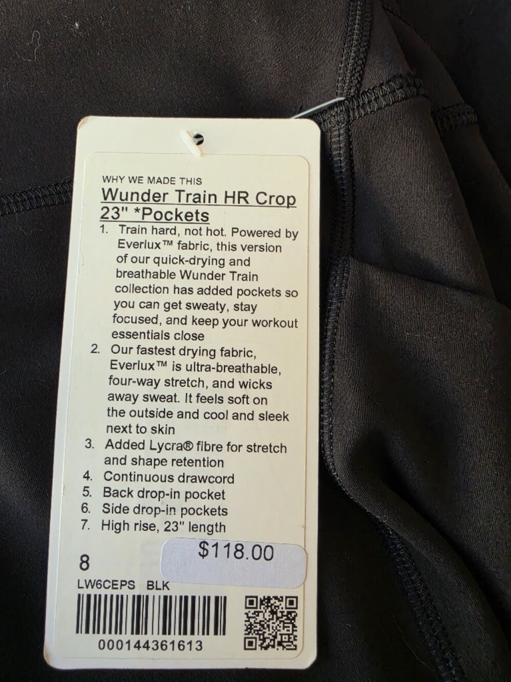 lululemon athletica Wunder Train HR Crop 23" Black 8 NWT - Picture 7 of 8